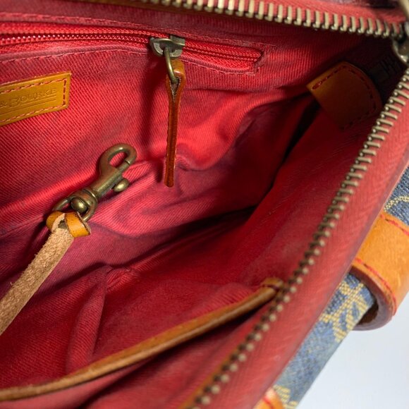 VTG Dooney Bourke Signature Small Denim Leather Trim Banana Shoulder Bag Purse - Picture 10 of 14